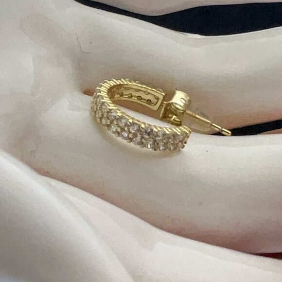 Diamonique Pavé Huggie Hoop Earrings Gold Plated Sterling Silver NEW - Picture 10 of 11